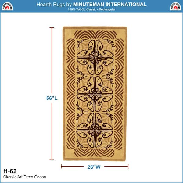 Art Deco Classic Rectangular Hearth Rug, 56 Inch Long, Cocoa