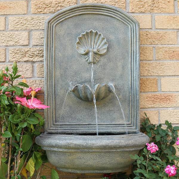 Sunnydaze Decor Seaside Resin French Limestone Solar Outdoor Wall Fountain 132396004s The Home Depot Sunnydaze Decor Seaside Resin French, Outdoor Wall Fountains