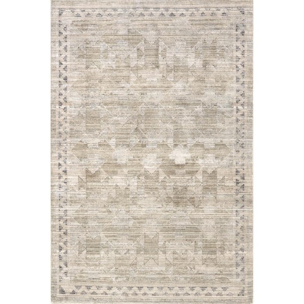 Aine Bordered Machine Washable Beige 7 ft. x 9 ft. Indoor/Outdoor Area Rug