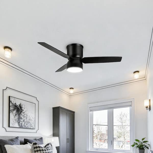 Ossa 52 in. Integrated LED Indoor Matte Black Smart Ceiling Fan with Remote Control and CCT Powered by Hubspace