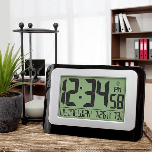 La Crosse Technology Digital Atomic Black Wall Clock with