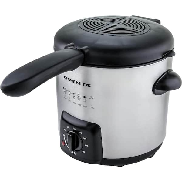 OVENTE 0.95 Qt Silver Mini Electric Deep Fryer with Removable
