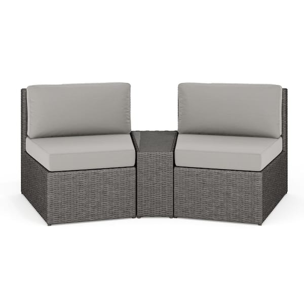 Bedford Gray 3-Piece Rattan Wicker Patio Conversation Sectional Seating Set