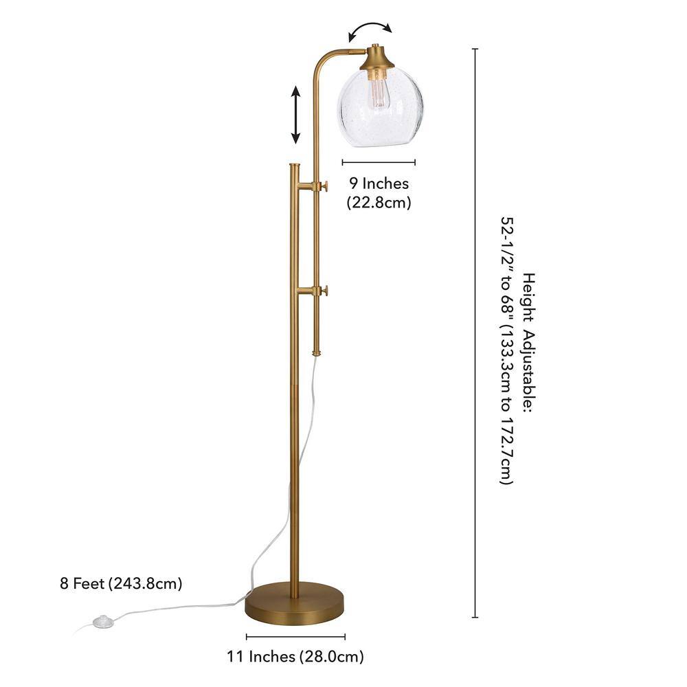 Gold Adjustable Industrial Floor Lamp with Glass Globe Shade