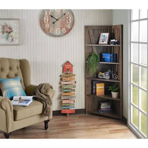 Helsa Reclaimed Oak 5-Shelf Corner Display Bookcase