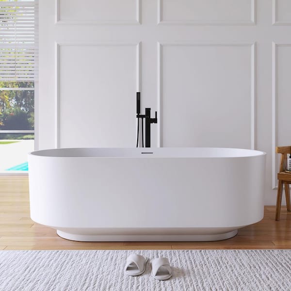 MEDUNJESS 67 in. x 29.5 in. Stone Resin Solid Surface Flatbottom Freestanding Luxury Soaking Bathtub in White