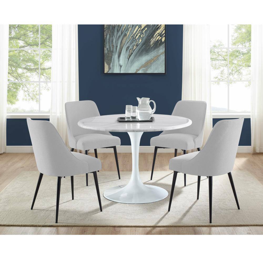 White Marquina Marble Round Dining Table with Metal Base
