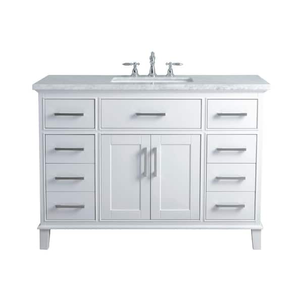stufurhome 48 in. Leigh Single Sink Bathroom Vanity in White with Carrara Marble Vanity Top in White with White Basin