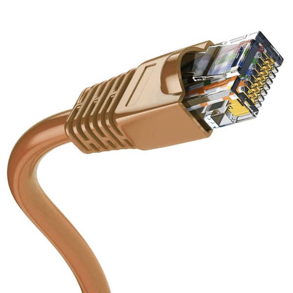 Syston Cable Technology 150 ft. Tan CMR Cat 5e 350MHz 24AWG Solid Bare Copper Ethernet Network Wire Data Cable - RJ45 Plug Heat Resistant