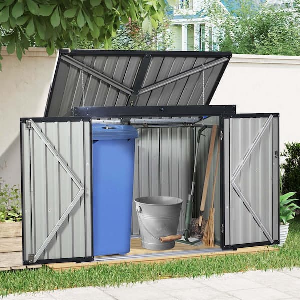 5 ft.W x 3 ft.D Metal Garbage Bin Shed Stores 2 Trash Cans, Outdoor Storage Shed,Patio/Garden/Backyard,Black(17 sq. ft.)