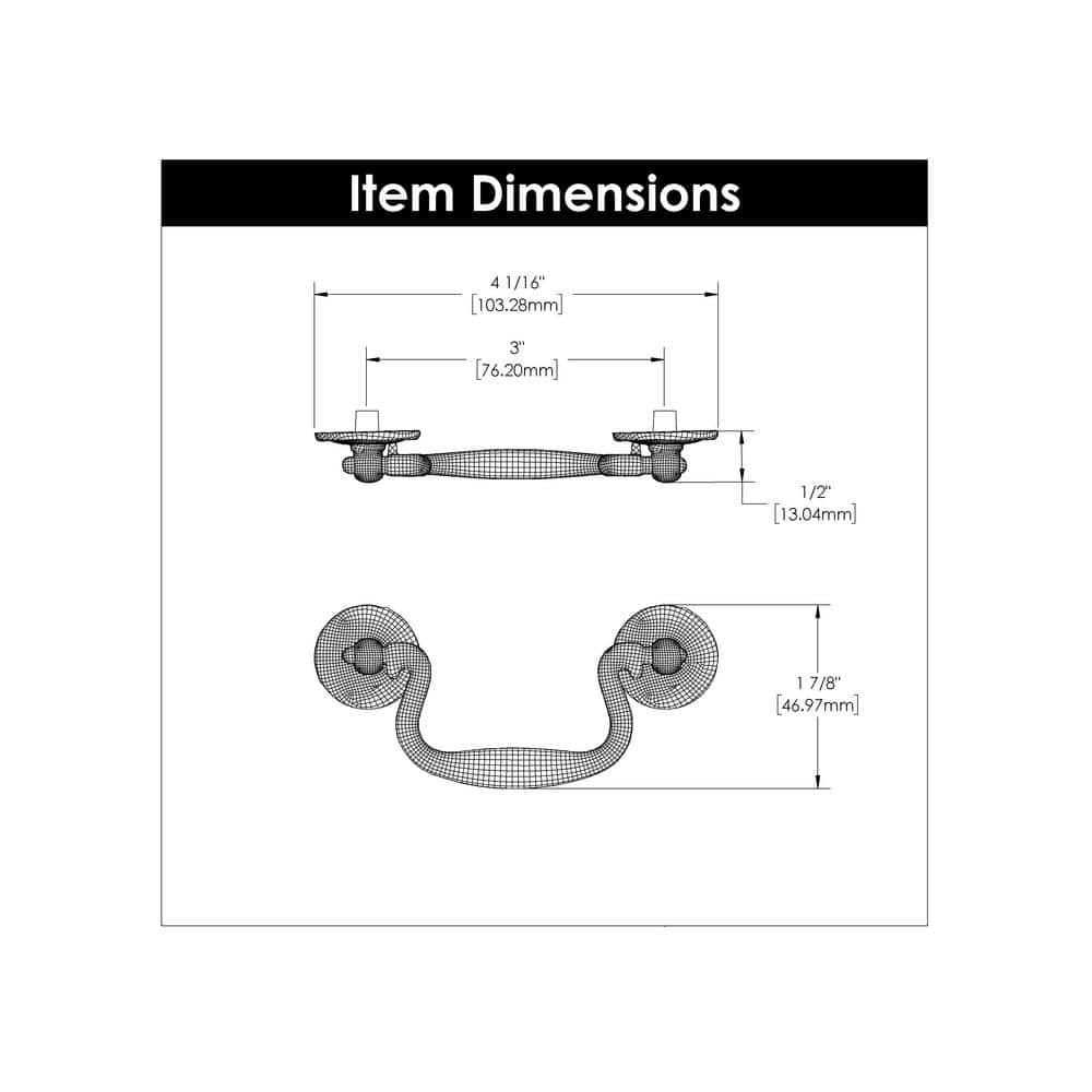 Silver Traditional 3" Drop Bail Handle with Mounting Hardware