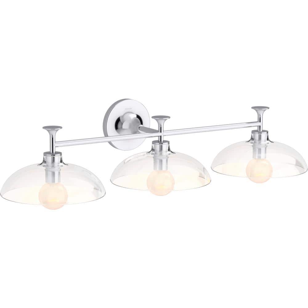 Chrome 31" Three-Light Sconce with Clear Glass Shades