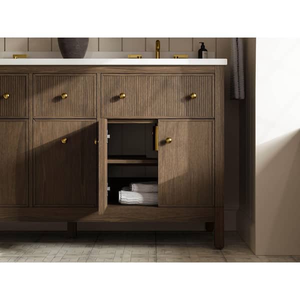 Malin by Studio McGee 60 in. Draper Oak Bath Vanity with Bianco Bella Quartz Top