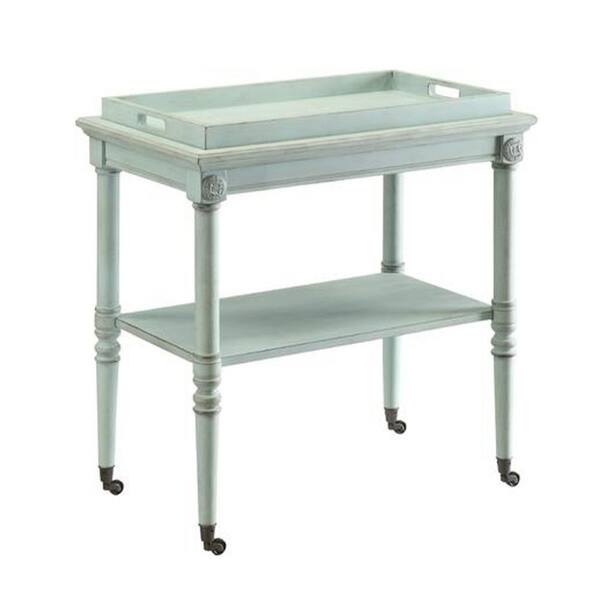 Benjara 32 in. Height Wooden Antique Green Serving Tray Table