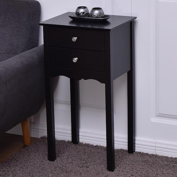 Boyel Living 16 in. Black Vintage Side End Table with 2 Drawers