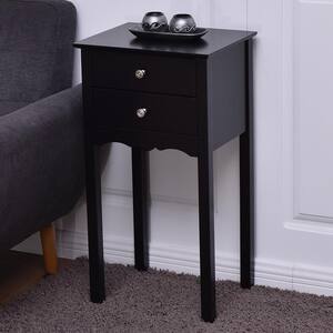 16 in. Black Vintage Side End Table with 2 Drawers