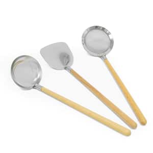 3-Peice Stainless Steel Turner Ladle Set with Wooden Handle