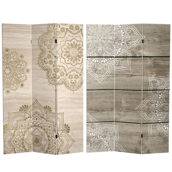 Oriental Furniture Mandala on Oak 6 ft. Printed 3-Panel Room Divider