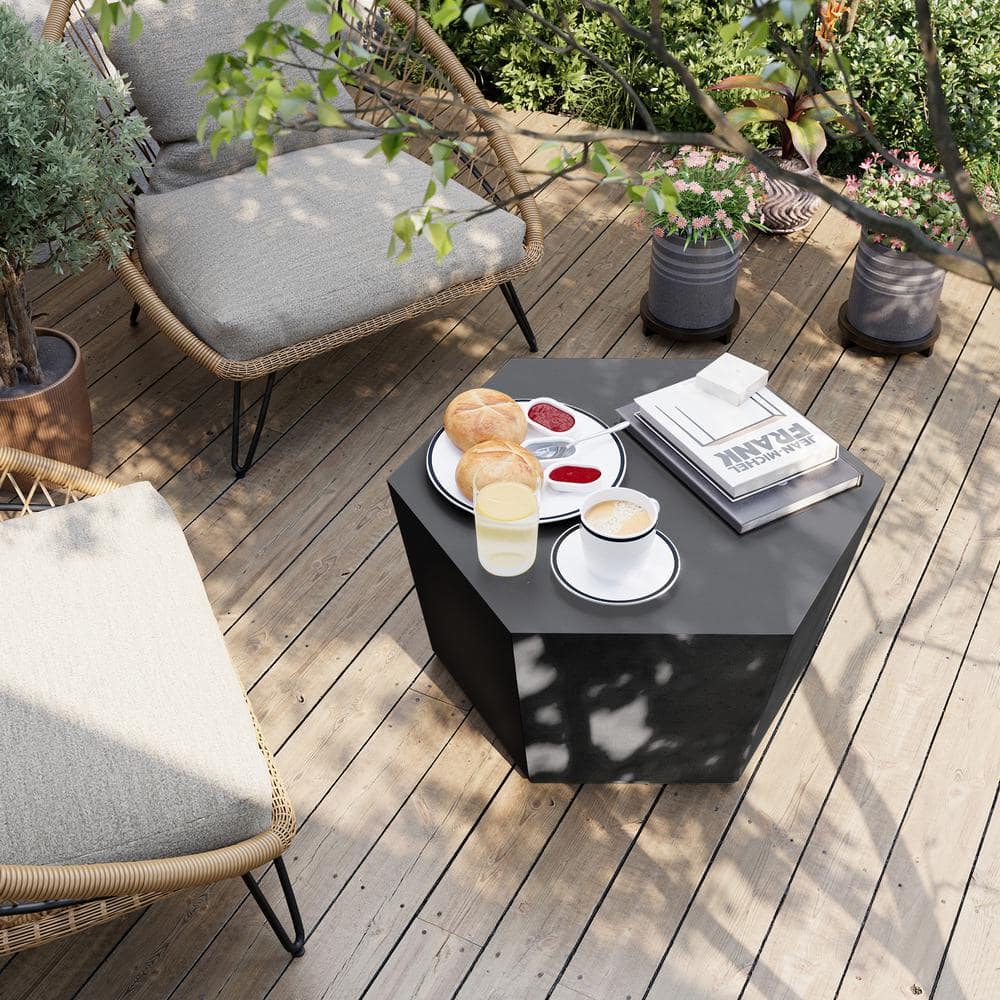 28 in. Outdoor Hexagonal Magnesium Oxide Coffee Table in Black