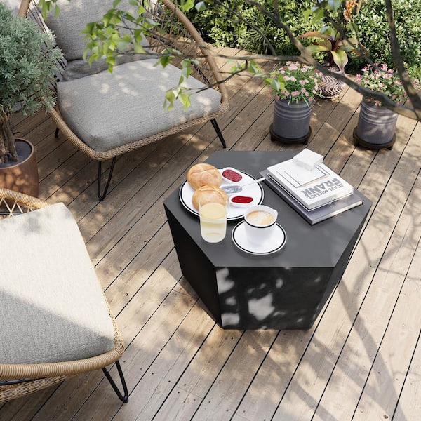 PATIO WATCHER 28 in. Outdoor Hexagonal Magnesium Oxide Coffee Table in Black