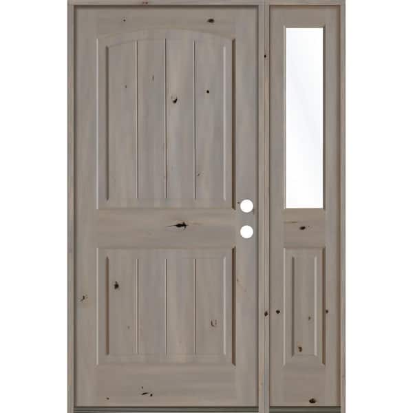 Krosswood Doors 44 in. x 80 in. Rustic Knotty Alder 2 Panel Left-Hand/Inswing Clear Glass Grey Stain Wood Prehung Front Door with RHSL