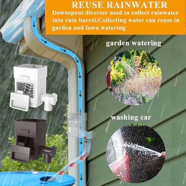 Rain Barrel Diverter Kit, Brown, Fits 2x3 or 3x4 in. Downspouts, Adjustable Valve and Filter