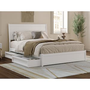 Casanova White Solid Wood Frame Queen Platform Bed with Panel Footboard and Storage Drawers