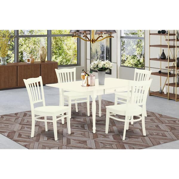 East West Furniture 5-Piece Linen White Finish Solid Wood Top - Rectangular Dining Room Set with Dropleaf - Seats 4