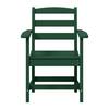 Dark green outdoor dining chair with slatted back and seat.