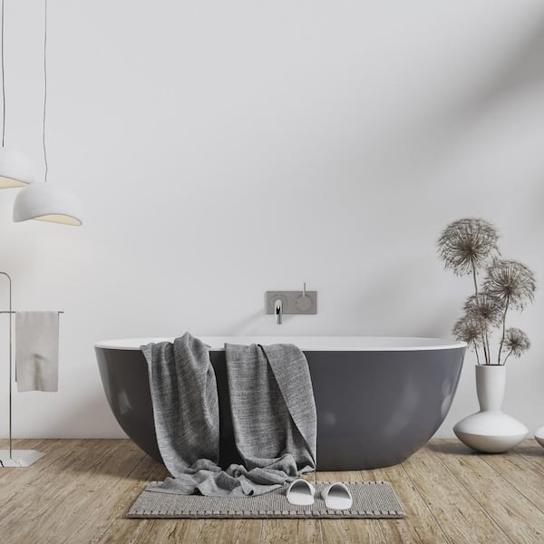 ROSWELL Zamora 65 in. Acrylic Flatbottom Freestanding Non-Whirlpool Soaking Bathtub in Grey