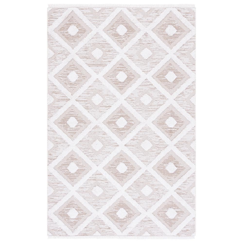Augustine Nomadic Ivory Beige 76" Synthetic Geometric Area Rug