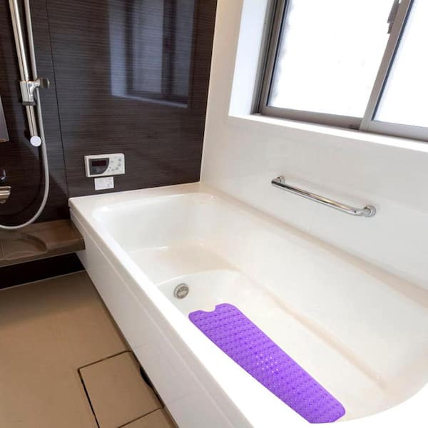 Aoibox 39.4 in. x 15.8 in. Non-Slip Shower Mat in Transparent Purple BPA-Free Massage Anti-Bacterial with Suction Cups Washable