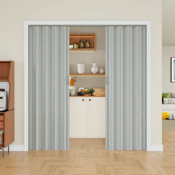 72 in. x 80 in. Grey Woodgrain Vinyl PVC Accordion Door, Interior Folding Doors with Installation Hardware