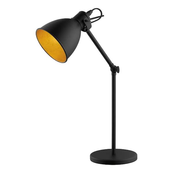 Eglo Priddy 2 6.18 in. W x 17 in. H 1-Light Black Desk Lamp with Black/Gold Metal Shade and Adjustable Lamp Head