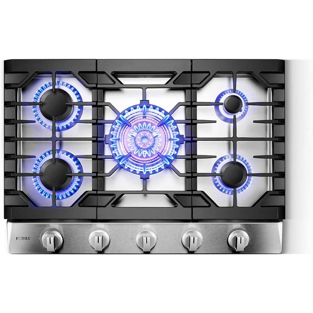 FOTILE Tri-Ring 30 in. Gas Cooktop in Stainless Steel with 5 Burners Including Flame Failure Device, Silver