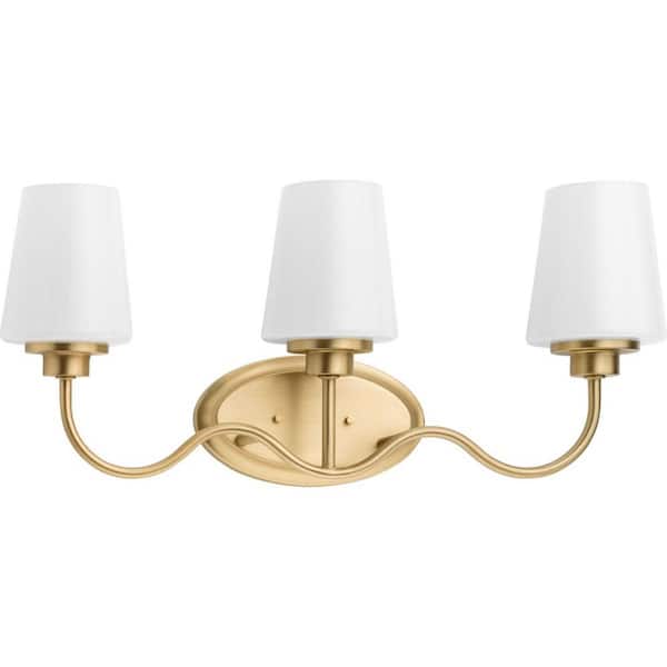 Progress Lighting Avec 25 in. 3-Light Brushed Gold Contemporary Bath Vanity Light