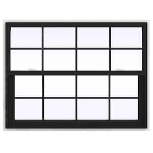 48 in. x 36 in. V-2500 Series Bronze Exterior/White Interior FiniShield Vinyl Single Hung Window, Colonial Grids/Grilles