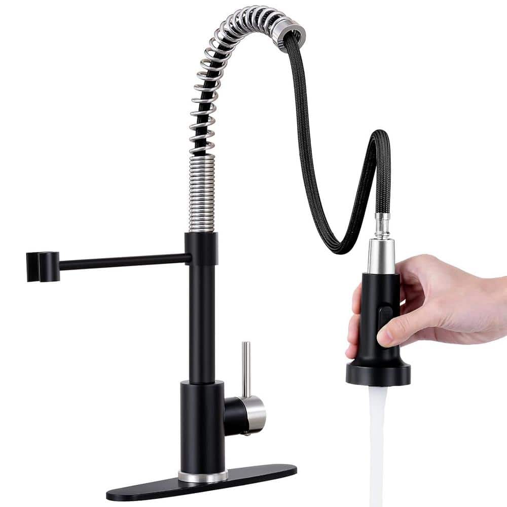 Single Handle Pull Down Sprayer Kitchen Faucet with Spring Spout in Black a