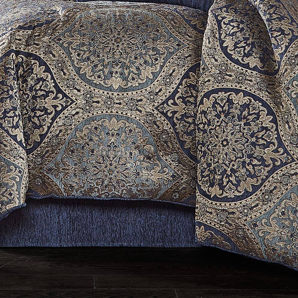 Navy Microfiber Queen Comforter Set with Gathered Embellishment