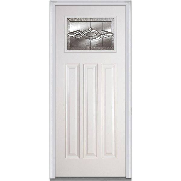 MMI Door 36 in. x 80 in. Brentwood Right-Hand Craftsman 1/4 Lite 3-Panel Classic Primed Fiberglass Smooth Prehung Front Door