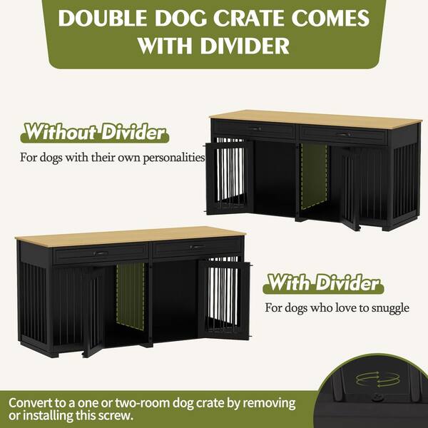 WIAWG Wooden Dog Crate Kennel, Walnut Dog Cage Furniture with 2 Drawers and  Divider, Heavy Duty Dog Crate for Small Medium Dog Y-THD-150144-0506-cc -  The Home Depot