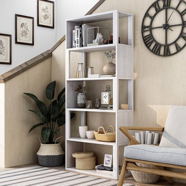 5 Shelf Accent Bookcase Idi, White Oak Bookcase With Doors