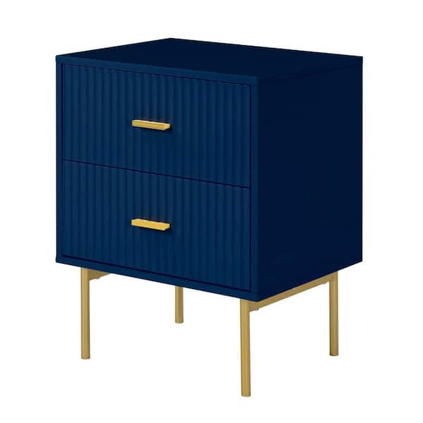 Orena 19.7 in. W x 15.7 in. D x 25.2 in. H 2-Drawer Navy Nightstand with Metal Legs and Ample Storage Space