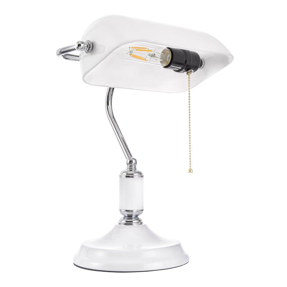 15 in. Vintage Task and Reading Bankers Lamp with White Glass Shade, Silver Finish Pull Chain for Office, Study Room price history on PriceWatchPro