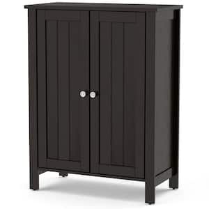 23.5 in. W x 12 in. D x 31.5 in. H 2-Door Bathroom Floor Storage Cabinet Space Saver Organizer Brown Linen Cabinet