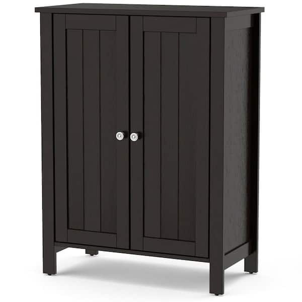 Gymax 23.5 in. W x 12 in. D x 31.5 in. H 2-Door Bathroom Floor Storage Cabinet Space Saver Organizer Brown Linen Cabinet