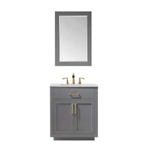 Ivy 30 in. Single Bathroom Vanity Set in Gray and Carrara White Marble Countertop with Mirror