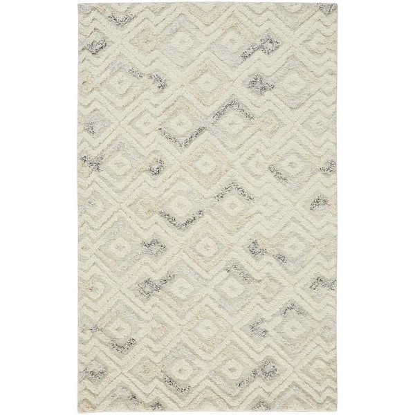 HomeRoots Ivory and Gray and Black Geometric 12 ft. x 15 ft. Area Rug