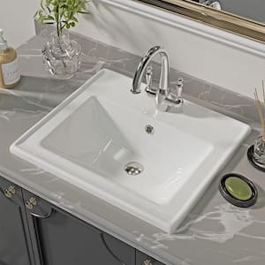 Malibu 19-7/8 in. Bathroom Sink in White Glazed Ceremic Rectangular Drop-In with Overflow and Single Faucet Hole