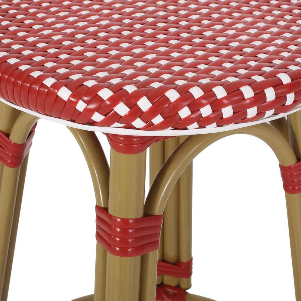 Starla French-Inspired Red and White Bamboo-Finish 29.5" Outdoor Barstools